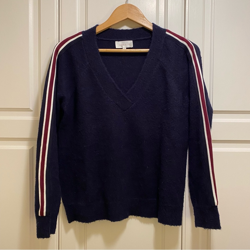 V-neck Sporty Stripe Sweater